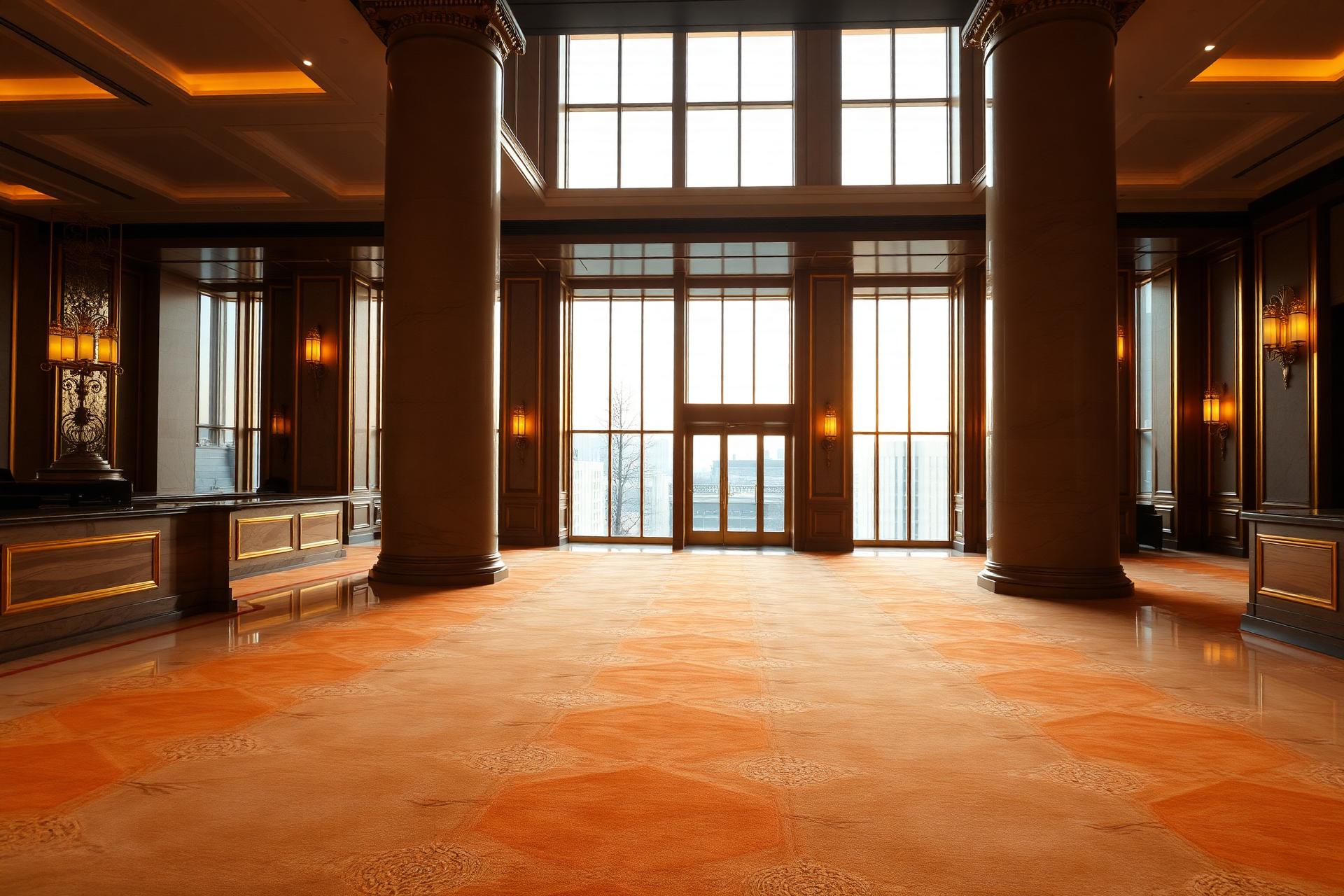 Custom Italian wool carpet in a grand Milan hotel lobby